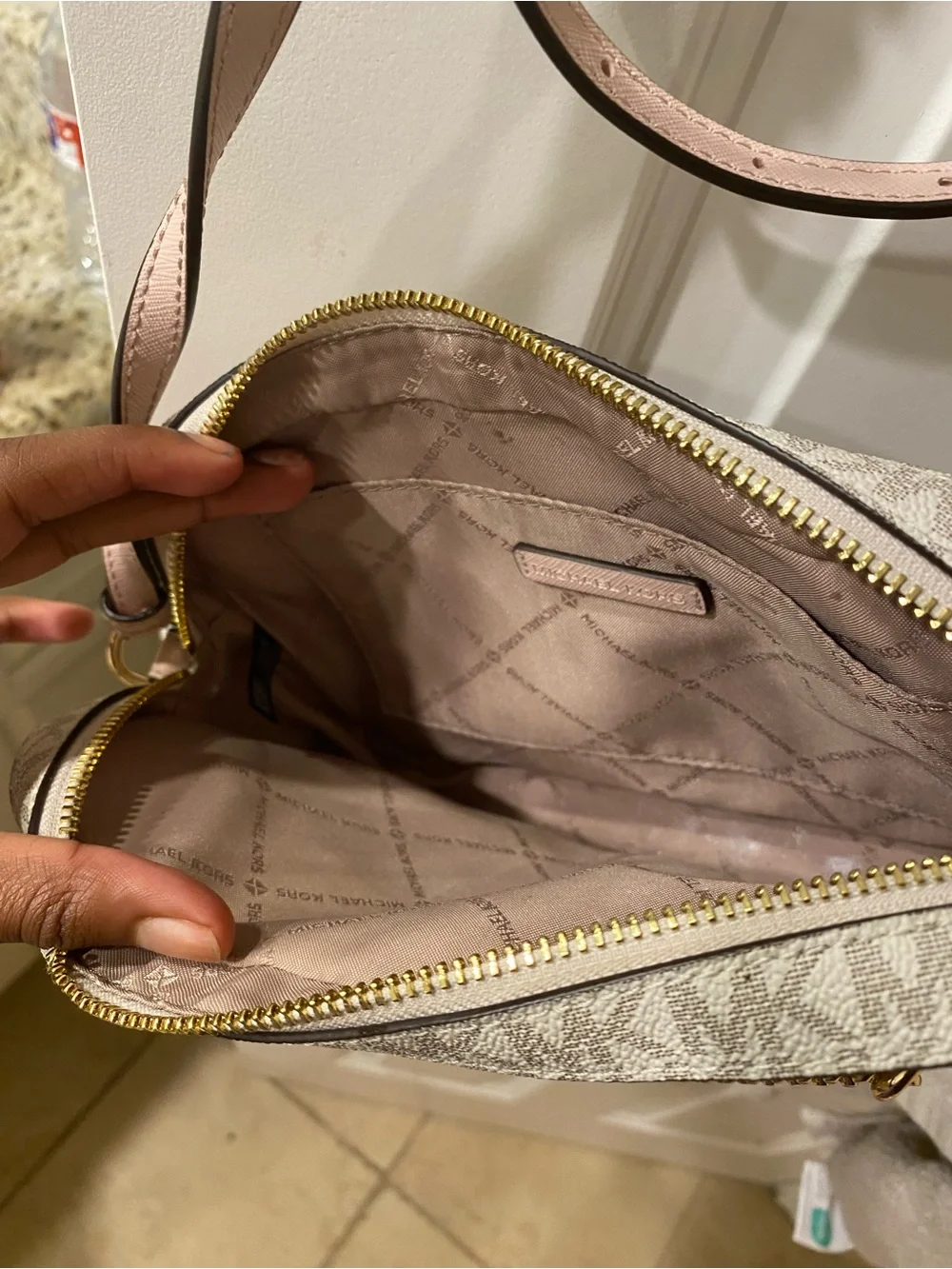 Michael Kors Pink and Vanilla Logo Crossbody Bag